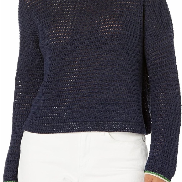 Vince Navy Blue Crew Neck Sweater with Green Trim - Picture 5 of 6